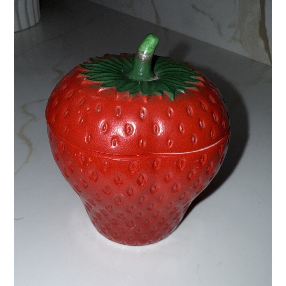 Vintage Hazel Atlas Milk Glass Red Strawberry Jam Jelly Marmalade Lidded Jar